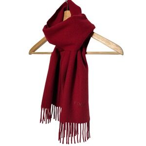 Fendi Red Scarf Fringe Logo Detail Women's Luxury Accessory 12"‎ Wide 52" Long